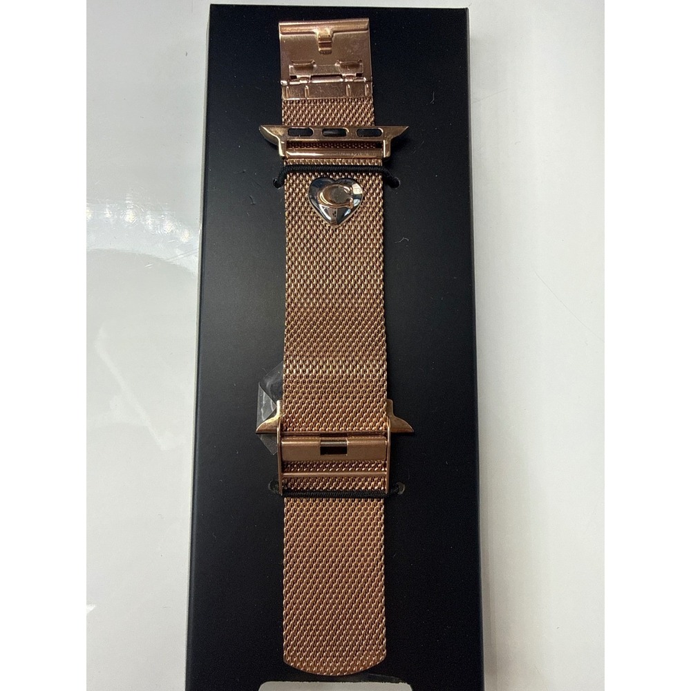 Coach Rose Gold Mesh Apple Watch Band 38/40/41mm Heart Charm 14700064